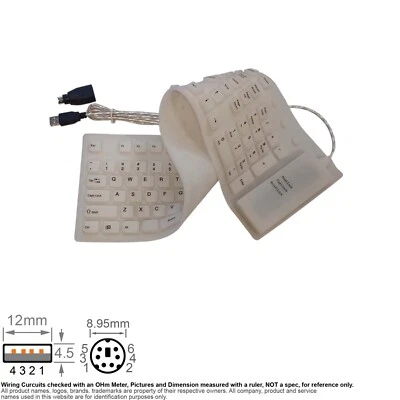 Keyboard USB + PS/2 PS2 PSII 6-Pin Male Adapter AirTouch Flexible Silicon - Image 1 of 4