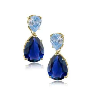 6.89 CT fancy colored Sapphire & aquamarine double pear Earring in 925 Silver - Picture 1 of 2
