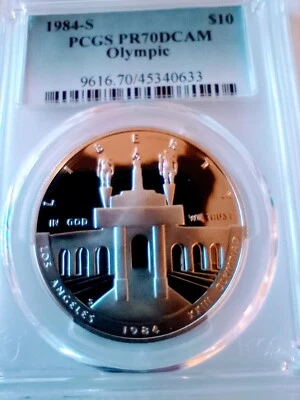 1984-S Olympic Silver Commemorative PCGS Label Error Missing Correct Label PR70 - Image 1 of 4