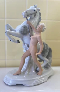 Wallendorf  Porcelain Nude Woman holding white  dapple Stallion figurine - Picture 1 of 20