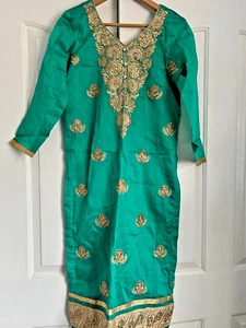 Tunic Dress Size M Blue Green Gold Embroidered Fully Lined Vintage 90s Y2K - Picture 1 of 13