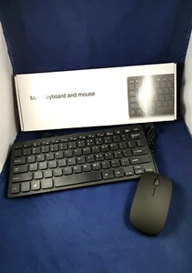 Mini Keyboard & Mouse Set Black Compact Size Wired Light Weight Thin Design - Picture 1 of 5