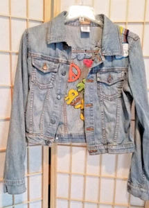 Girl's Twenty One Jean Jacket with Hand Embroidered Peace Love Rock & Roll - Picture 1 of 17