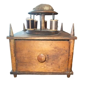 Antique Primitive Shaker Walnut Sewing Box 1880 Pin Cushion Rotating Spool - Picture 1 of 8