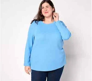 Top a maniche lunghe Denim & Co. Essentials Waffle Knit-blu marino-2X-NUOVO-A452046 - Foto 1 di 2