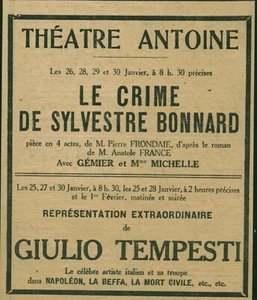 Publicité ancienne théâtre Antoine le crime de 1917 issu de magazine - Imagen 1 de 1