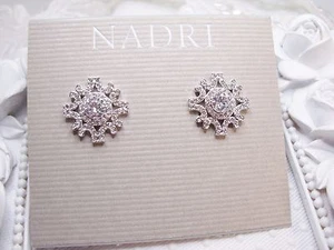 NEW Nadri Post Rhodium plated CZ Crystals Snowflake Earrings Authentic signed - Picture 1 of 9