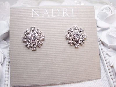 NEW Nadri Post Rhodium plated CZ Crystals Snowflake Earrings Authentic signed - Image 1 of 4