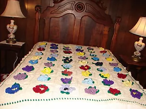 Neue Handarbeit Handarbeit gehäkelt Afghan Überwurf Decke Granny Square 54 Blumen - Bild 1 von 10
