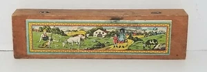 Vintage deutsche Holz Stifte Box Lithographie Bauernhof Szene alt Sammlerstück - Bild 1 von 16