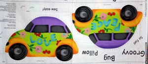 GROOVY PEACE/LOVE BUG PILLOW PANEL - 100% COTTON FABRIC - Picture 1 of 3