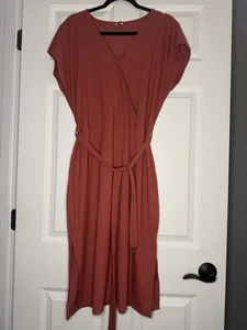 Lascana Short Sleeve Ribbed Dress Orange Size 14 W Belt Nwt - Picture 1 of 2