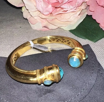 NUEVO Brazalete Brazalete Brazalete Julie Vos Iridiscente Azul Bahamas Bisagras Placa 24k Nuevo con Etiquetas Foto 1 de 4