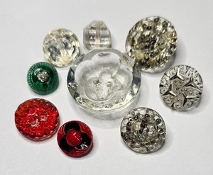 Vtg 12 Buttons Glass Czech Lot Clear Red Green Glass Facet Antique Germany - Picture 1 of 1