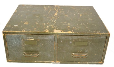 Vtg Globe Wernicke Index Card Wood 2 Drawer File Cabinet Office War Asset WWII - Image 1 of 4