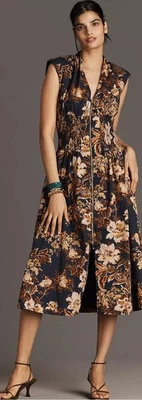  Anthropologie Maeve Tommie Cap-Sleeve Smocked Front-Zip Shirt Dress Size M NWT - Image 1 of 3