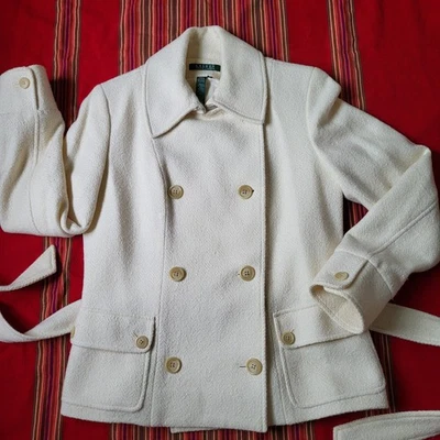 Chaqueta corta Lauren Ralph Lauren para mujer talla mediana blanco roto mezcla de seda alpaca Foto 1 de 4