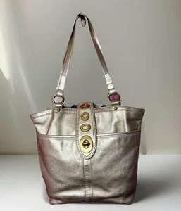 Coach Lily Legacy Metallic Gold Leather Ltd Ed TurnLock Tote Shoulder Bag - EUC - Picture 1 of 22