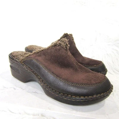 Born BOC Sz. 8 US Shoes Brown Suede & Leather Faux Fur Slip On Comfort Mule Clog - Image 1 of 4