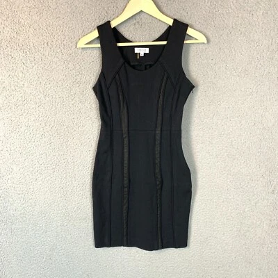 Barneys New York Dress 0 Bodycon Black Goat Leather Panels Mini Modern Business - Image 1 of 4