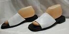 LAURA SCOTT WOMENS WHITE SANDALS BLACK SOLE SZ 9M Leather Upper 1.5&quot; Heels 52q23