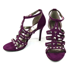 NEW Carlos Purple Faux Suede Studded Strappy Gladiator Open Toe Stiletto Heels 8 - Picture 1 of 10