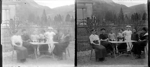 Double portrait groupe à table sur plaque verre négatif stéréo 6 x 13 cm - Picture 1 of 1