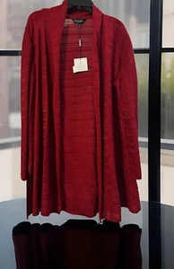 NWT Ming Wang Cardigan Jacket Red Lg Shawl Collar Longline Quiet Luxury Mature - Picture 1 of 14