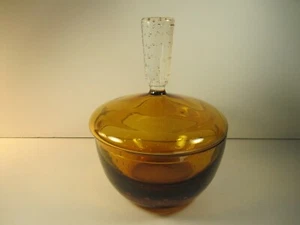 VTG Pairpoint Glass Controlled Bubble Decorations Amber Large Candy Dish w/ Lid - Picture 1 of 8