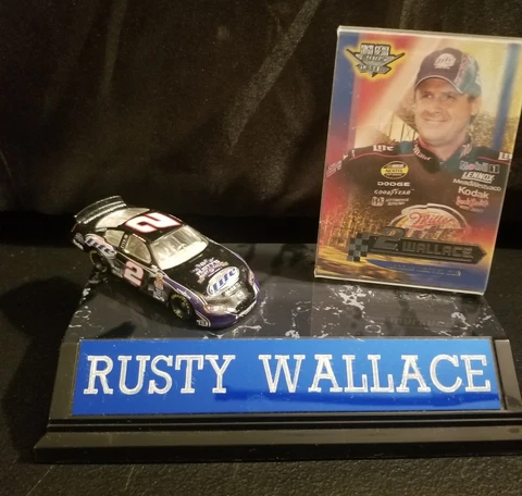 🔥NASCAR RUSTY WALLACE #2 LITE RARE CUSTOM DESK PLAQUE W DIECAST CAR & BIO CARD Cover
