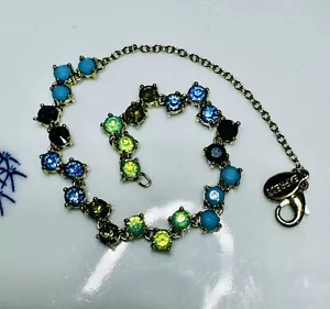 Express Bracelet Blue Green Sparkling Faceted Multicolor Stones Zig Zag Design - Picture 1 of 4