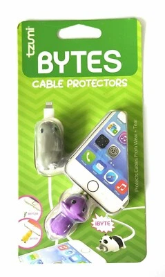 Tzumi Bytes 4 unidades ~ Tortuga y pez azul/conejo y ratón púrpura protege cables  Foto 1 de 4