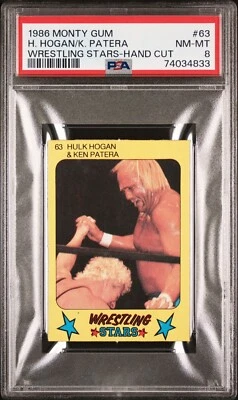 PSA 8 NM - MINT 1986 Monte Gum 63 HULK HOGAN Ken Patera Wrestling Stars Hand Cut - Image 1 of 2
