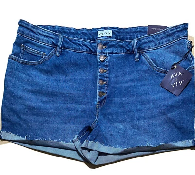 Ava & Viv 女式大码中腰蓝色牛仔裤短裤 24W 全新带标签 — 第 1/4 张图片