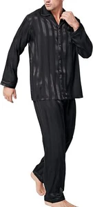 Lonxu Pajamas Set Mens Silk Satin Pajamas Long Sleeve Loungewear Two-Piece Sleep - Picture 1 of 36