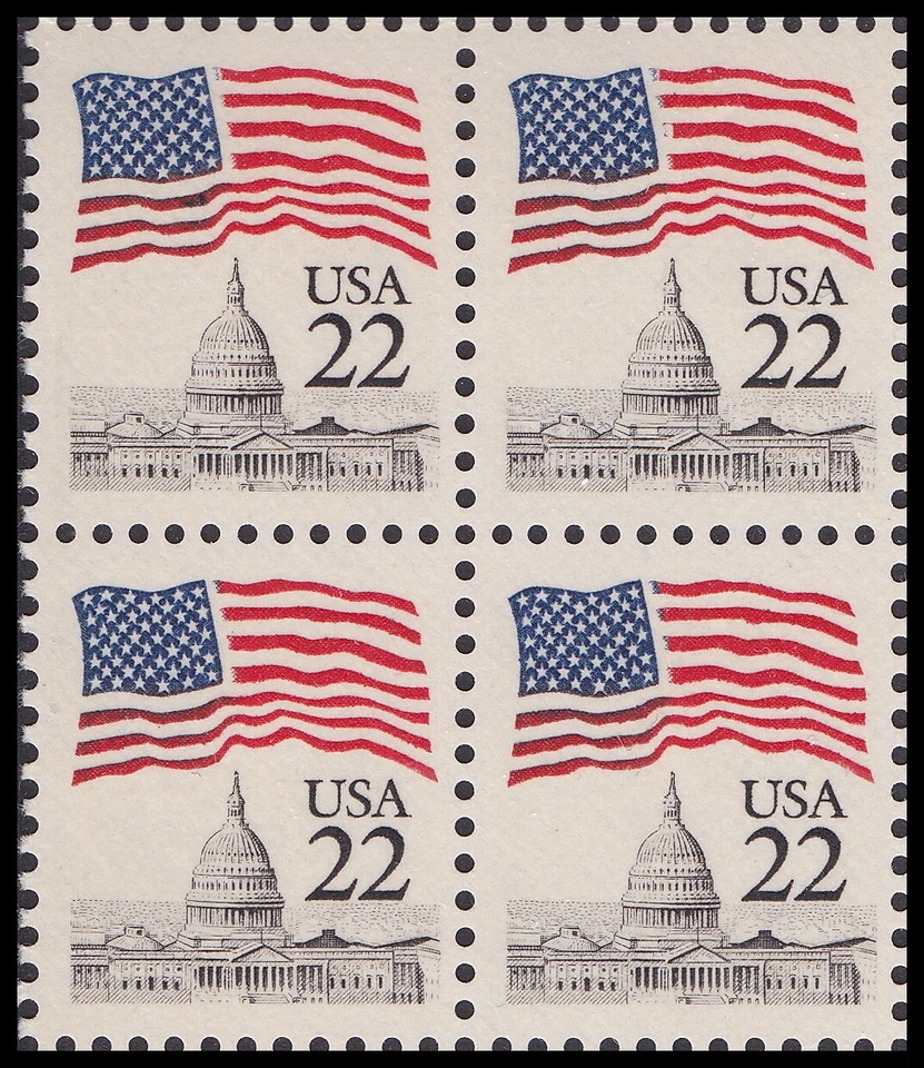 US 2114 Flag over Capitol 22c block 4 MNH 1985 - Image 1 of 1