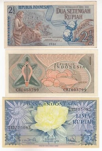 Indonesia, Juego de 3, todas denominaciones diferentes, edición antigua en UNC - Imagen 1 de 2