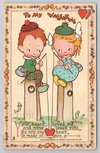 Adorable Boy Girl Kids Fishing "Innocence Abroad" Valentine Tuck Postcard 1911 - Picture 1 of 7