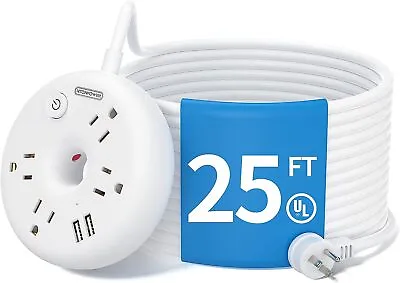 Flat Plug Power Strip 4 Outlets 2 USB Port Wall Mount 25ft Extension Cord • 27.53$