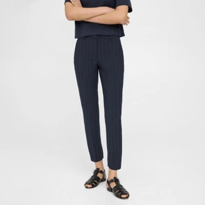 Theory Treeca 2 размер 16 брюки глубокий темно-синий мод полоски шерстяная смесь укороченный брюки $215 - Изображение 1 из 4