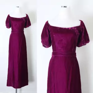 Vintage 1980s Priscilla of Boston Velvet Puff Shoulder Gown Maxi Dress Raspberry - Picture 1 of 12