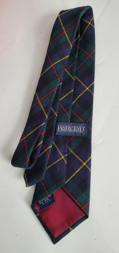 Corbata LANDs END 100% Lana, Cuadros, Reloj Negro Multicolor Hecho en EE. UU. Navidad Foto 1 de 4
