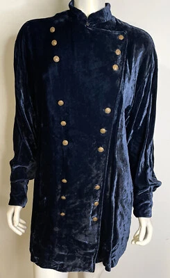 Chaqueta Militar De Colección Ralph Lauren Country Azul Terciopelo Para Mujer 12 Doble Pecho Foto 1 de 4