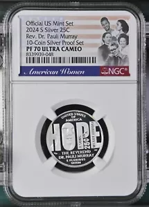 2024 S Silver Quarter 25C Rev Dr Pauli Murray 10 Coin Proof Set NGC PF70 UCameo - Picture 1 of 4