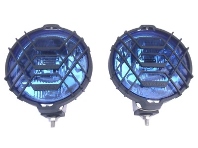 2x Blau chrom rund H3 Halogen Fernscheinwerfer Fernlicht 12V 24V mit Glühbirnen - Bild 1 von 4