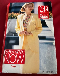 1990 Butterick See & Sew Now Muster 4800 Misses' Jacke Top Rock Gr. 6-14 ungeschnitten - Bild 1 von 6