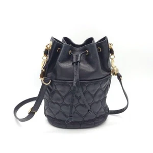 Moschino Heart Quilted Chain Bucket Shoulder Bag Purse Leather Black Used F/S - Picture 1 of 5