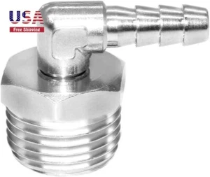 90 Degree Elbow 5/16" Hose Barb x 1/2" Male NPT Pipe Fitting Nickel Plated Brass - Picture 1 of 4