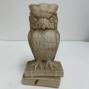 VTG Athena Marble Owl Statue Sculpture - Stack Of Books- Heavy Cast Marble 7.5” - Picture 1 of 10
