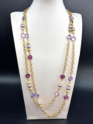 Collar Kenneth Jay Lane Original Opra Longitud Cristal Perla Púrpura Fucsia Oro Foto 1 de 4